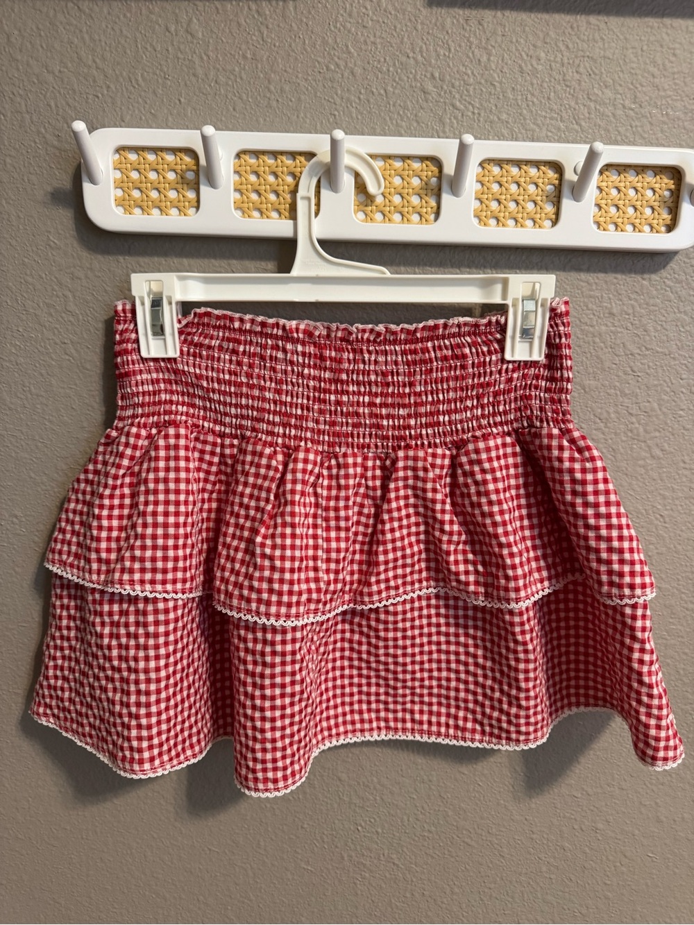 Red Gingham Smocked Tiered Skirt - Women